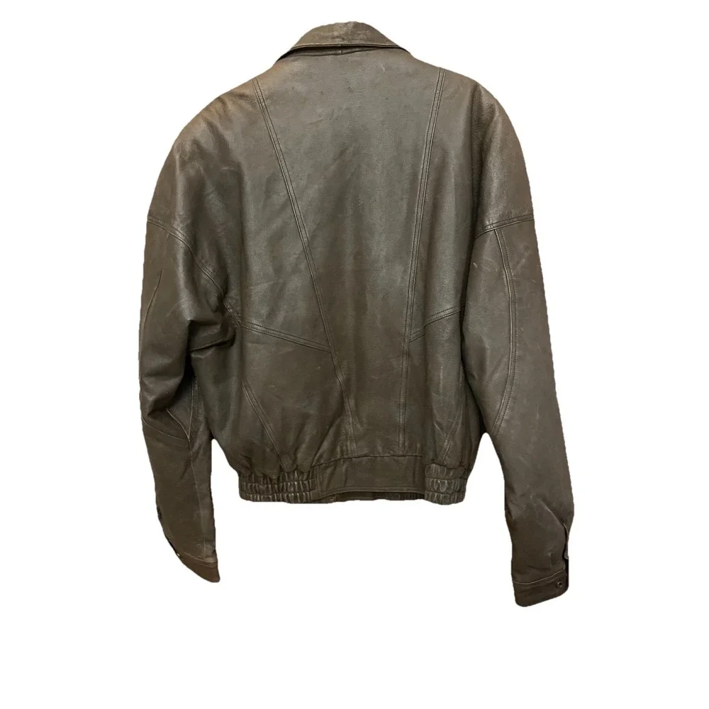 Leather Limited Men's Size L Brown Leather Bomber Jacket Zips & Snaps Zip Front